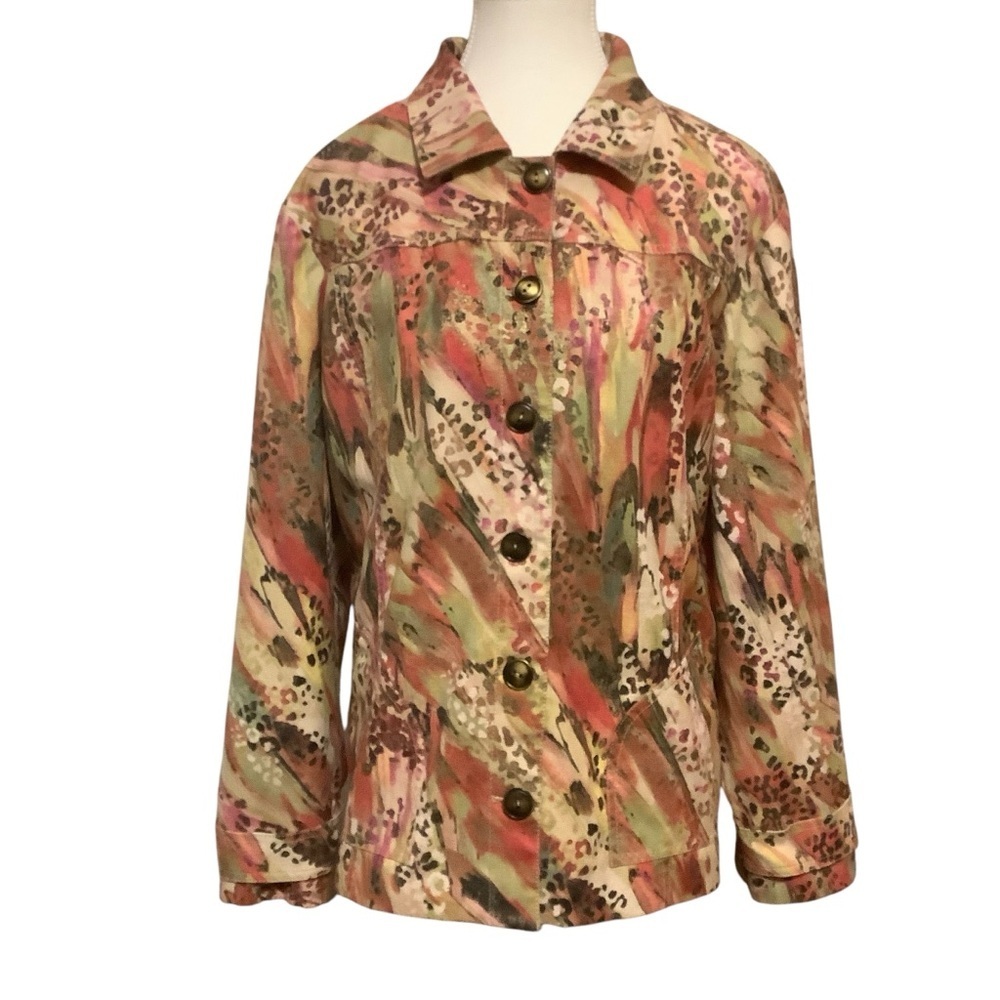 CHICO’S COLOURFUL PRINT LONG SLEEVE/ BUTTON UP/ LINED JACKET/ Size 3
